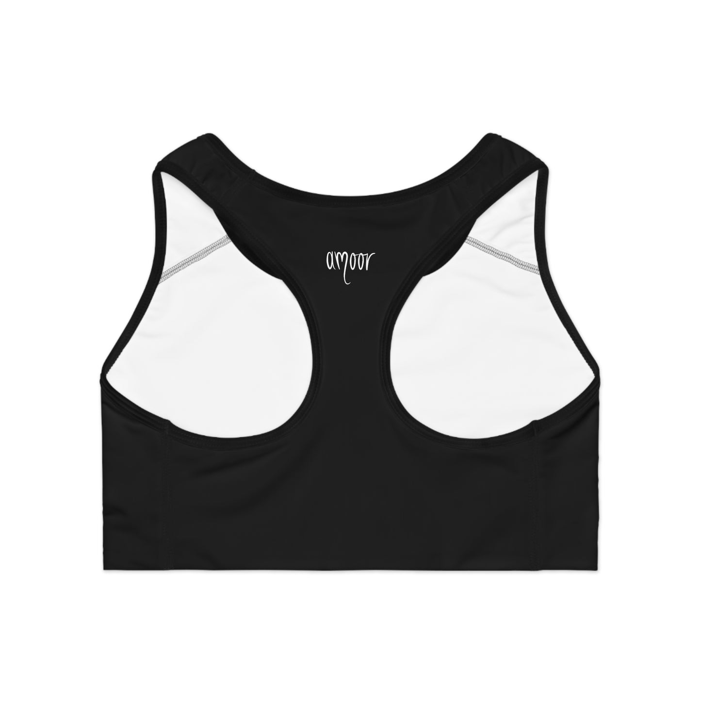Stylish Black Sports Bra for Active Wear & Comfort with "Metamoorphosis" logo