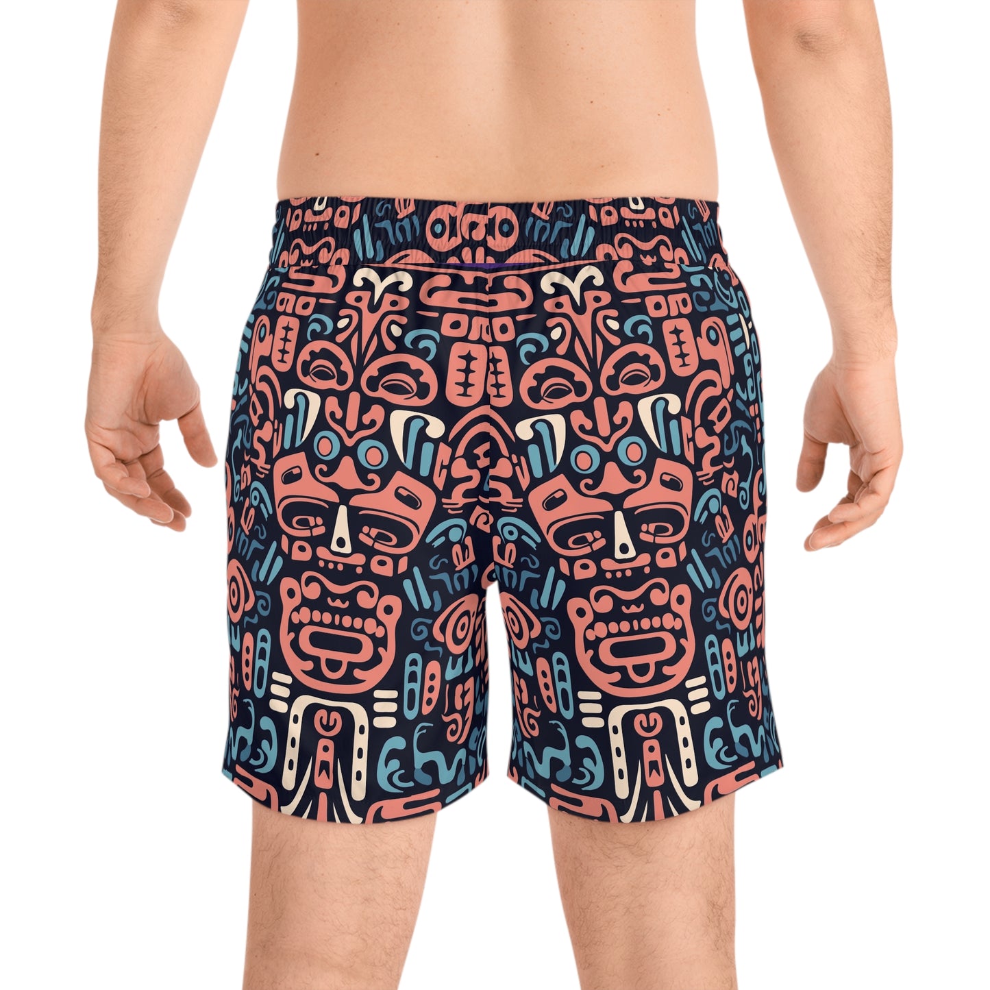 Costume da bagno blu di media lunghezza da uomo Aztechi "Amoor" - Perfetti per le giornate in spiaggia