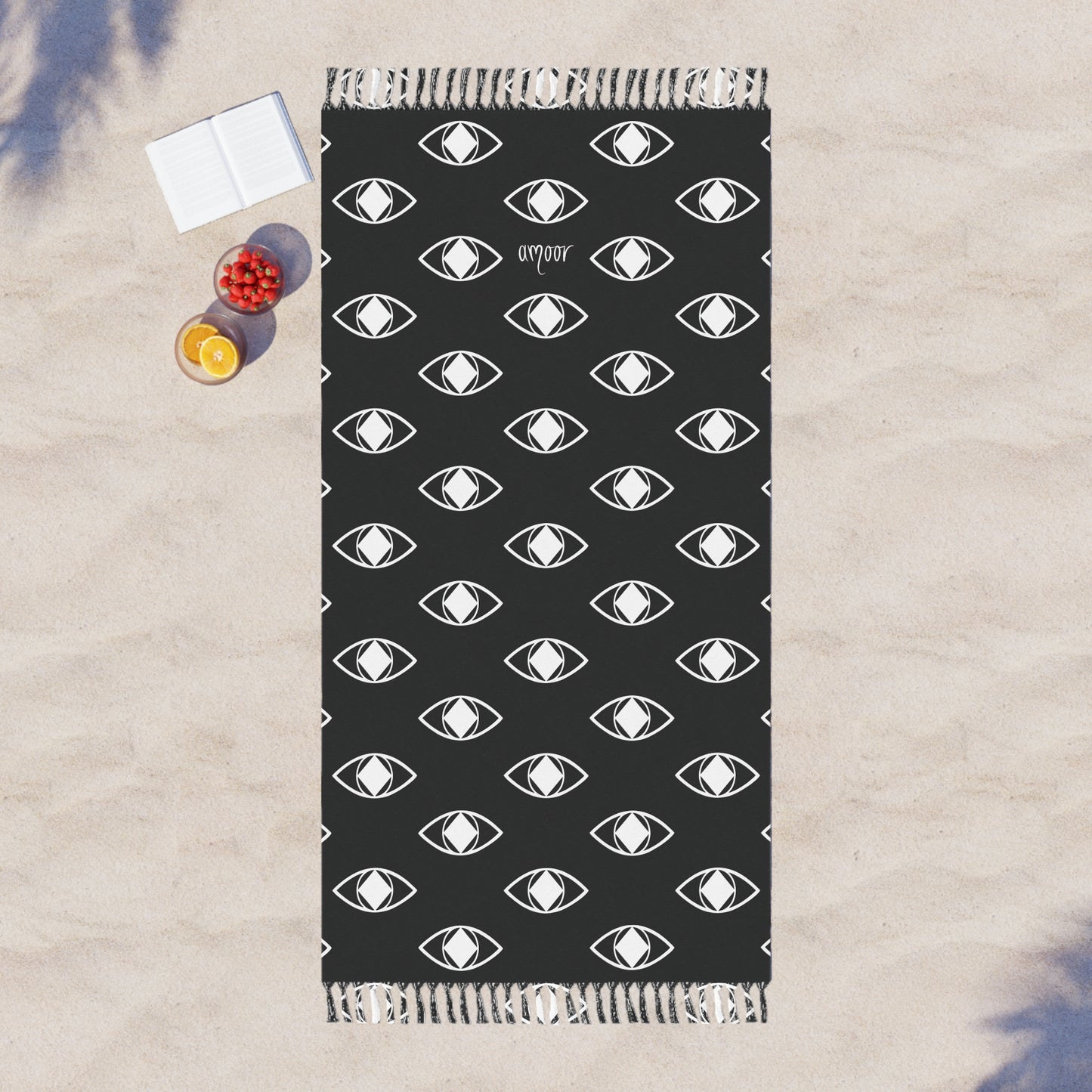 Telo da spiaggia Boho "Metamoorphosis" nero e bianco