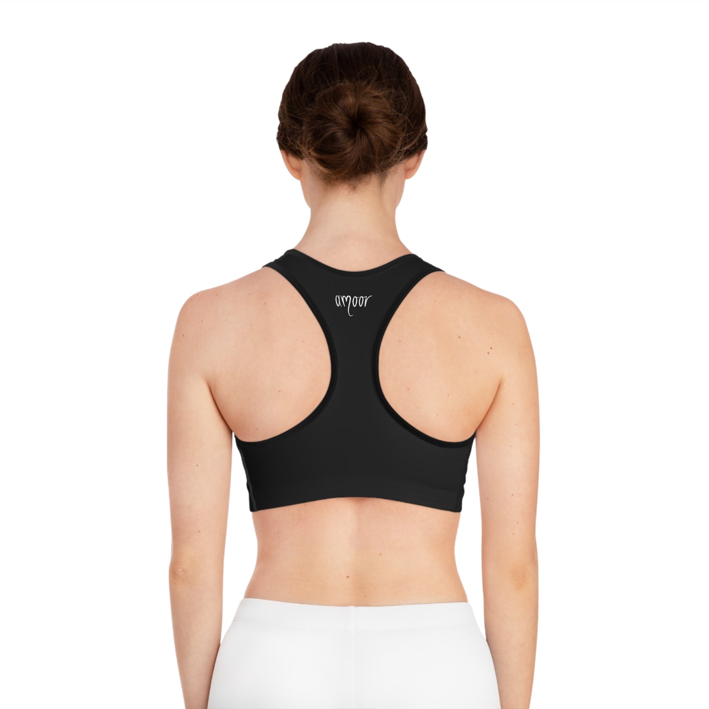 Stylish Black Sports Bra for Active Wear & Comfort with "Metamoorphosis" logo