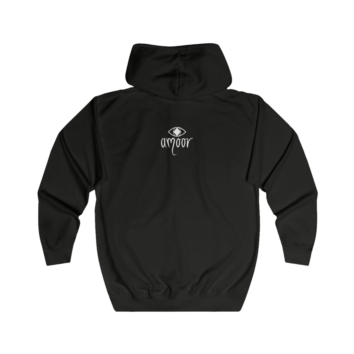Unisex Black Full Zip Hoodie with "Metamoorphosis" Design - Cozy Fashion for Everyday Wear
