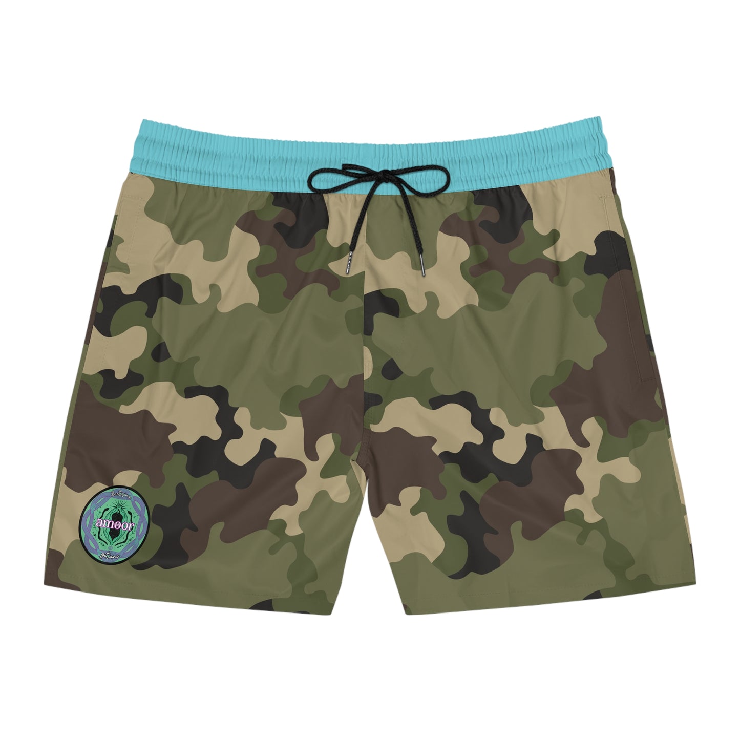 Costume da bagno militare con dettagli turchese di media lunghezza da uomo "Pussy" - Perfetti per le giornate in spiaggia