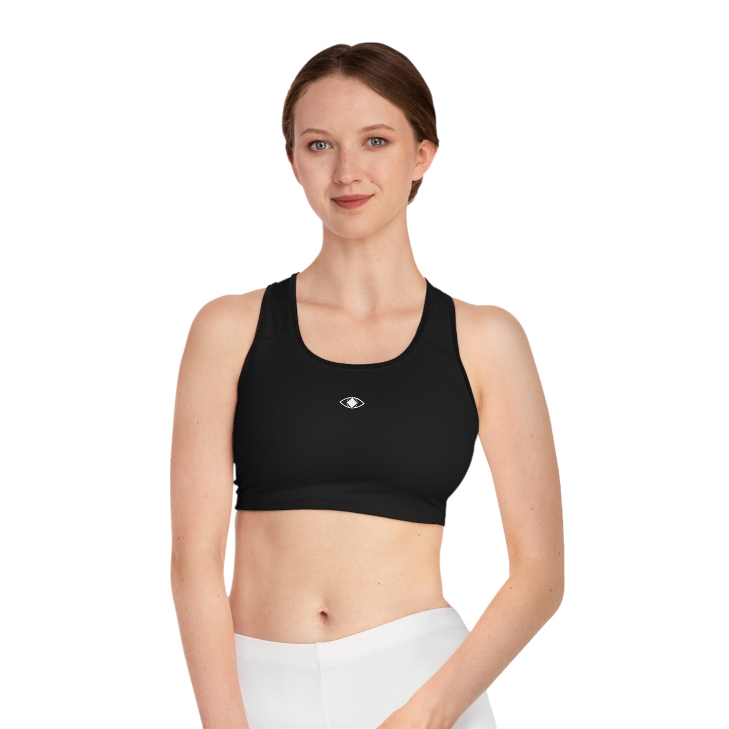 Stylish Black Sports Bra for Active Wear & Comfort with "Metamoorphosis" logo