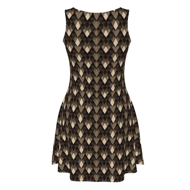 Vestito a campana midi donna personalizzato "SNK" trama marrone