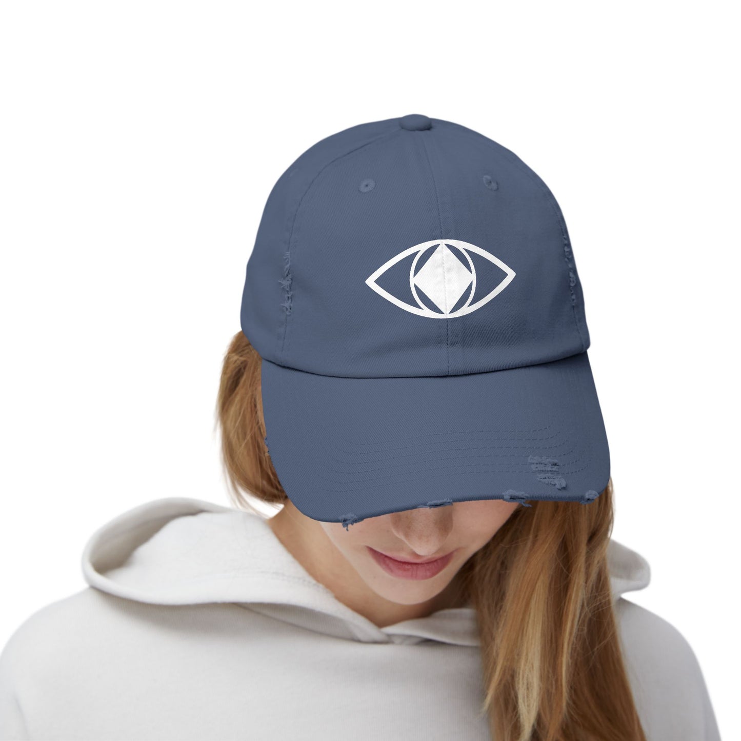 Unisex Distressed Eye Design Cap - Trendy and Relaxed Style