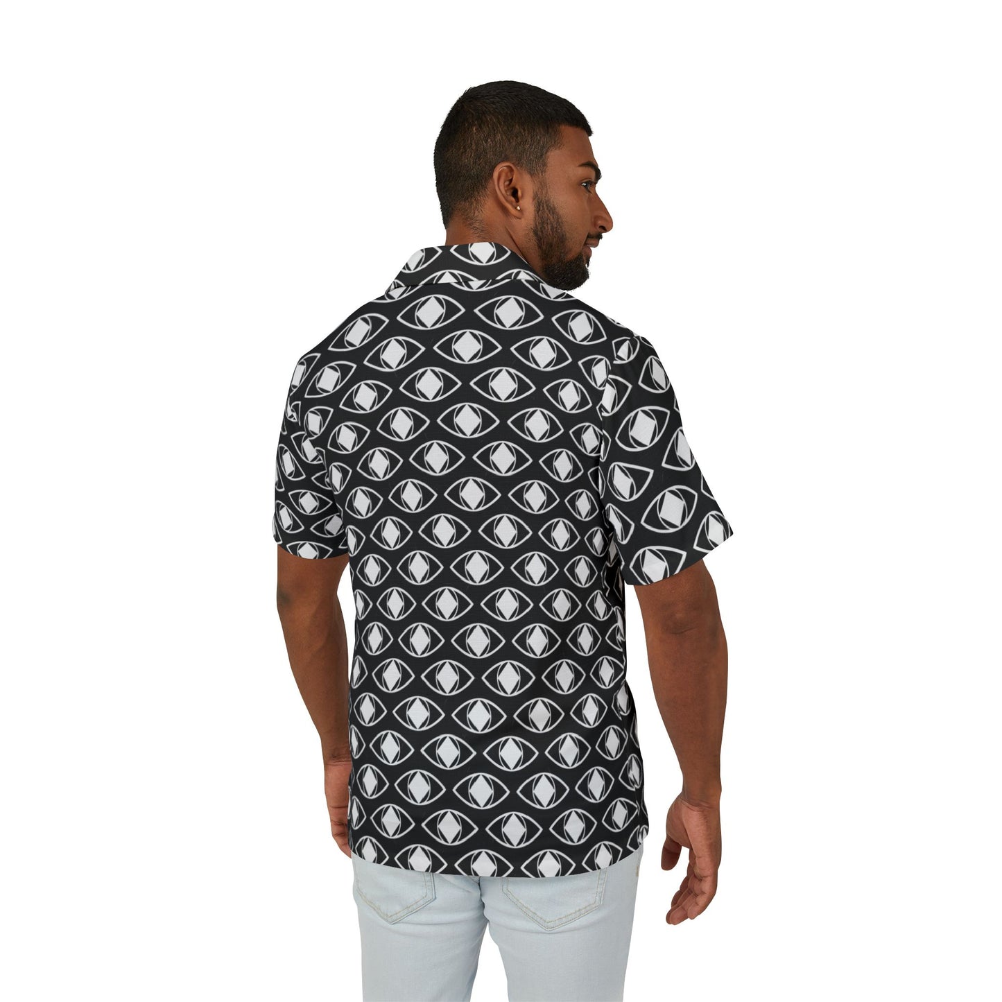 Camicia casual manica corta nera e bianca da uomo "Metamoorphosis" - Modello audace per l'estate