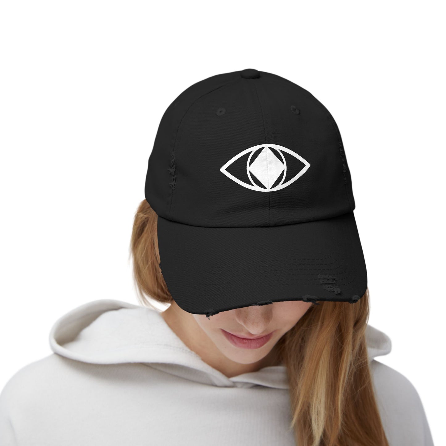Unisex Distressed Eye Design Cap - Trendy and Relaxed Style