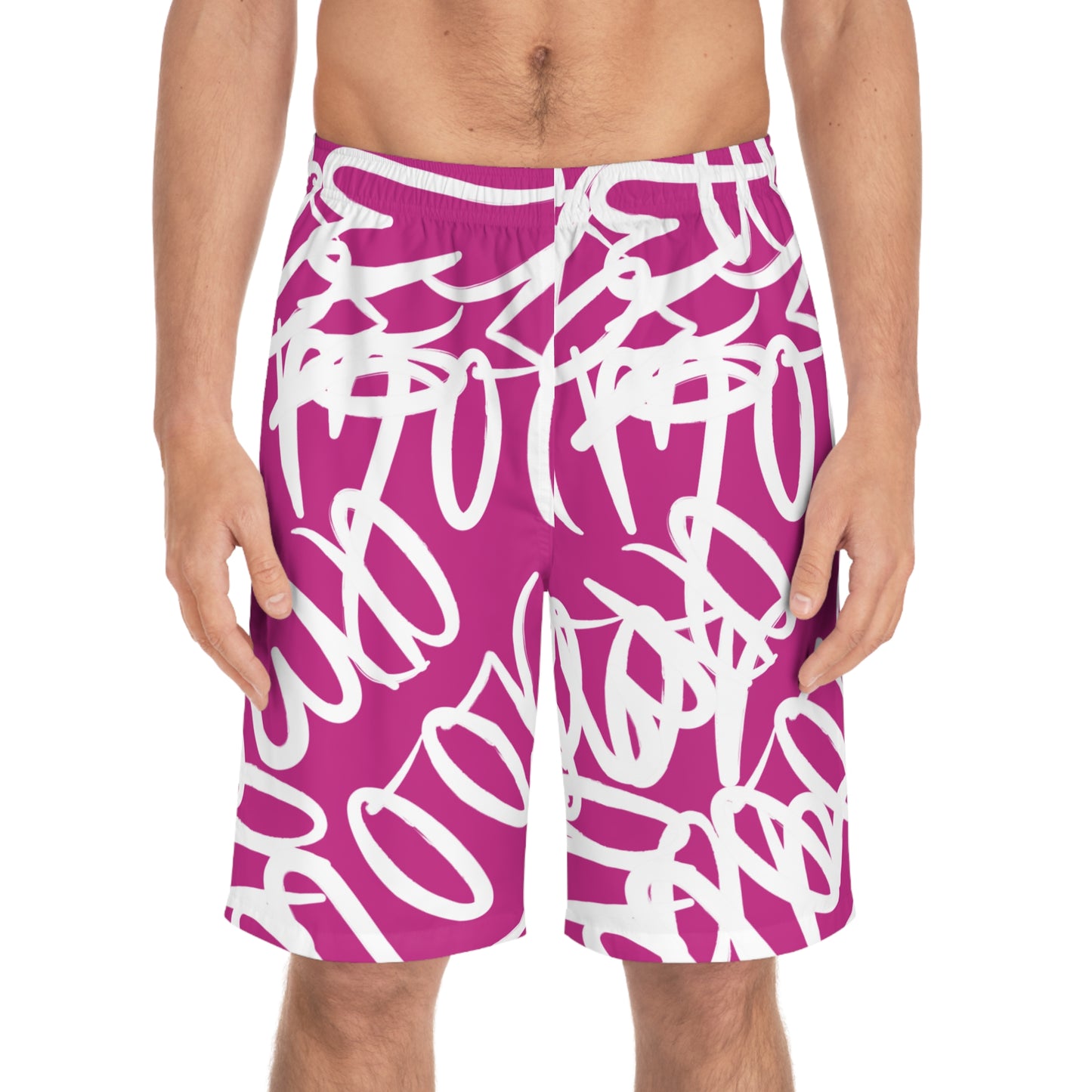 "AMR" Men's Board Shorts fluo pink & white
