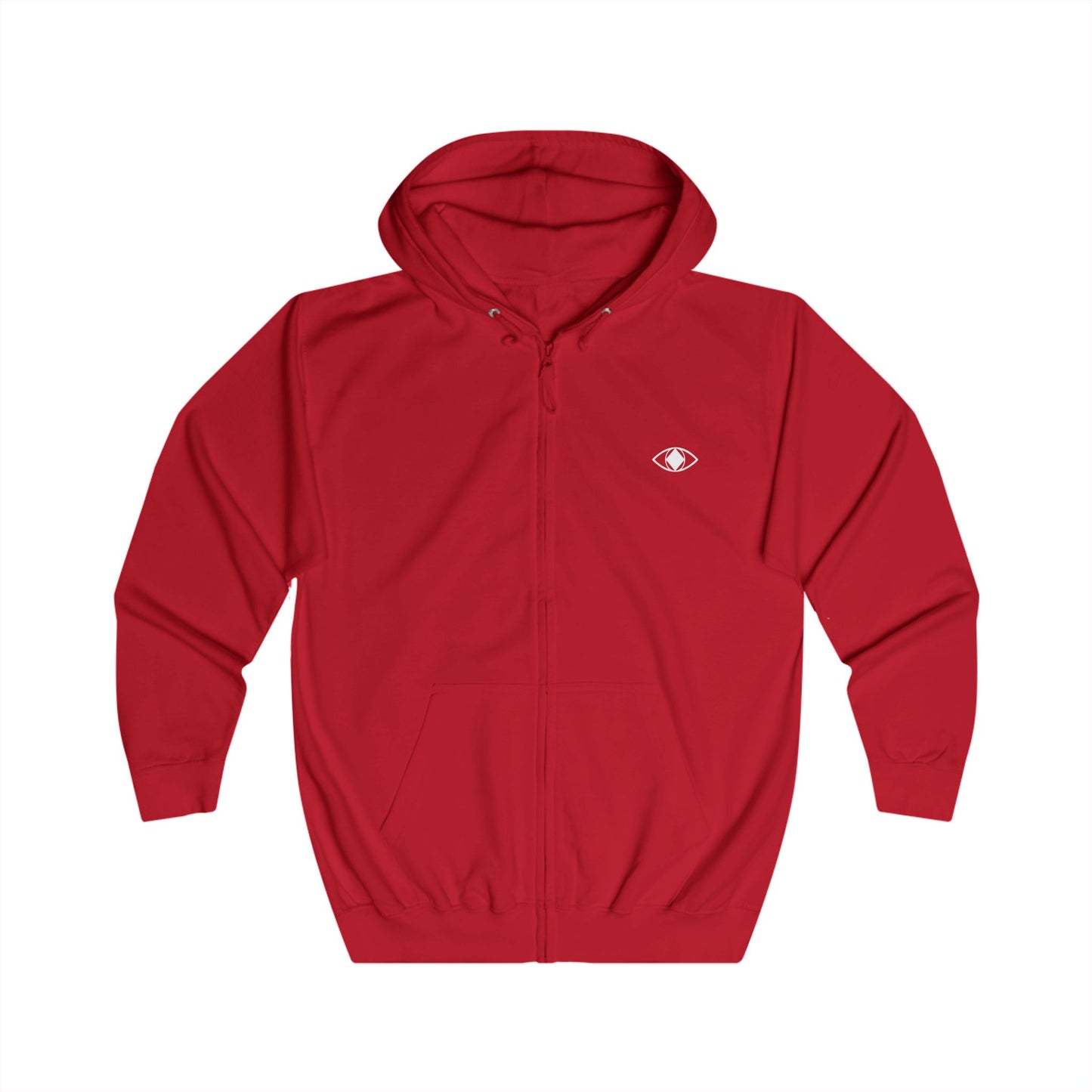 Unisex Red Full Zip Hoodie with "Metamoorphosis"  Design - Cozy Fashion for Everyday Wear