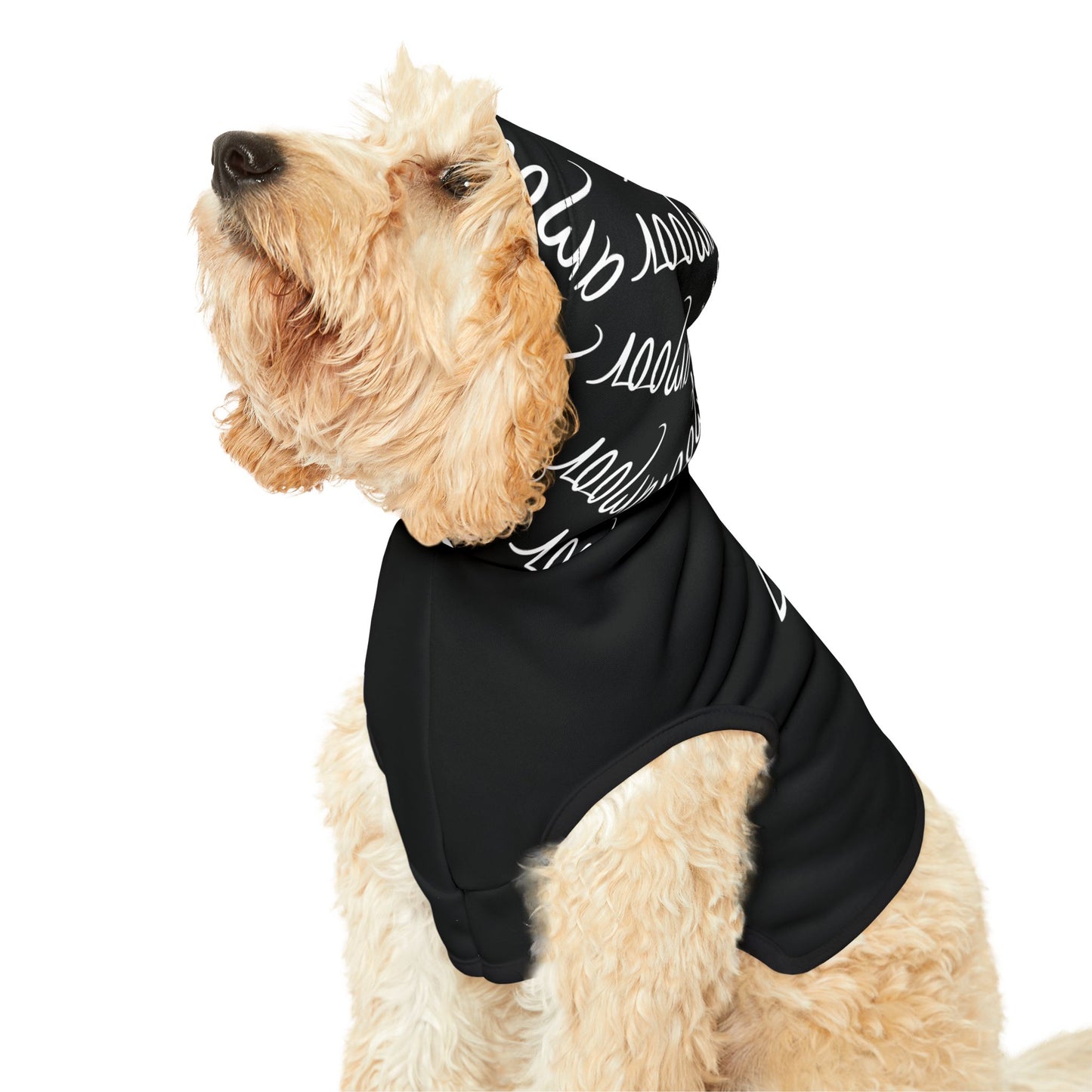 Stylish Black Pet Hoodie with "Metamoorphosis" Design  - Cozy Dog Apparel for All Occasions