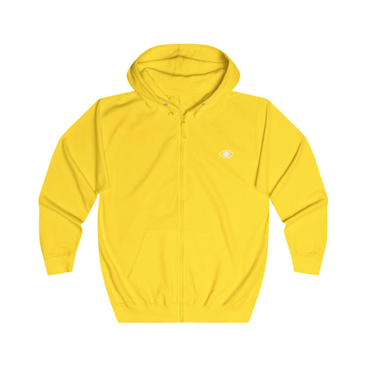 Unisex Yellow Full Zip Hoodie with "Metamoorphosis"  Design - Cozy Fashion for Everyday Wear