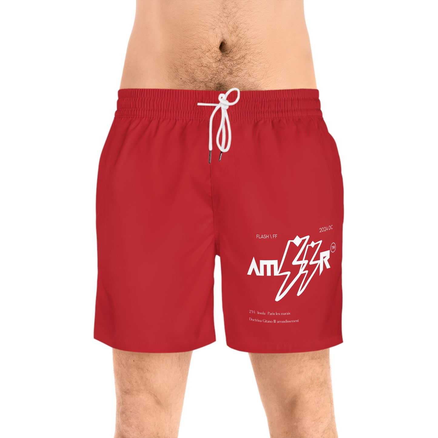 Costume da bagno rosso scuro di media lunghezza da uomo fulmini "Amoor" - Perfetti per le giornate in spiaggia