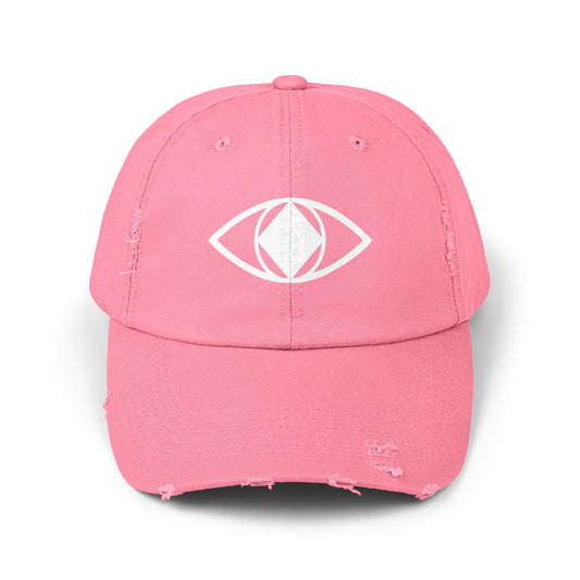 Unisex Distressed Eye Design Cap - Trendy and Relaxed Style