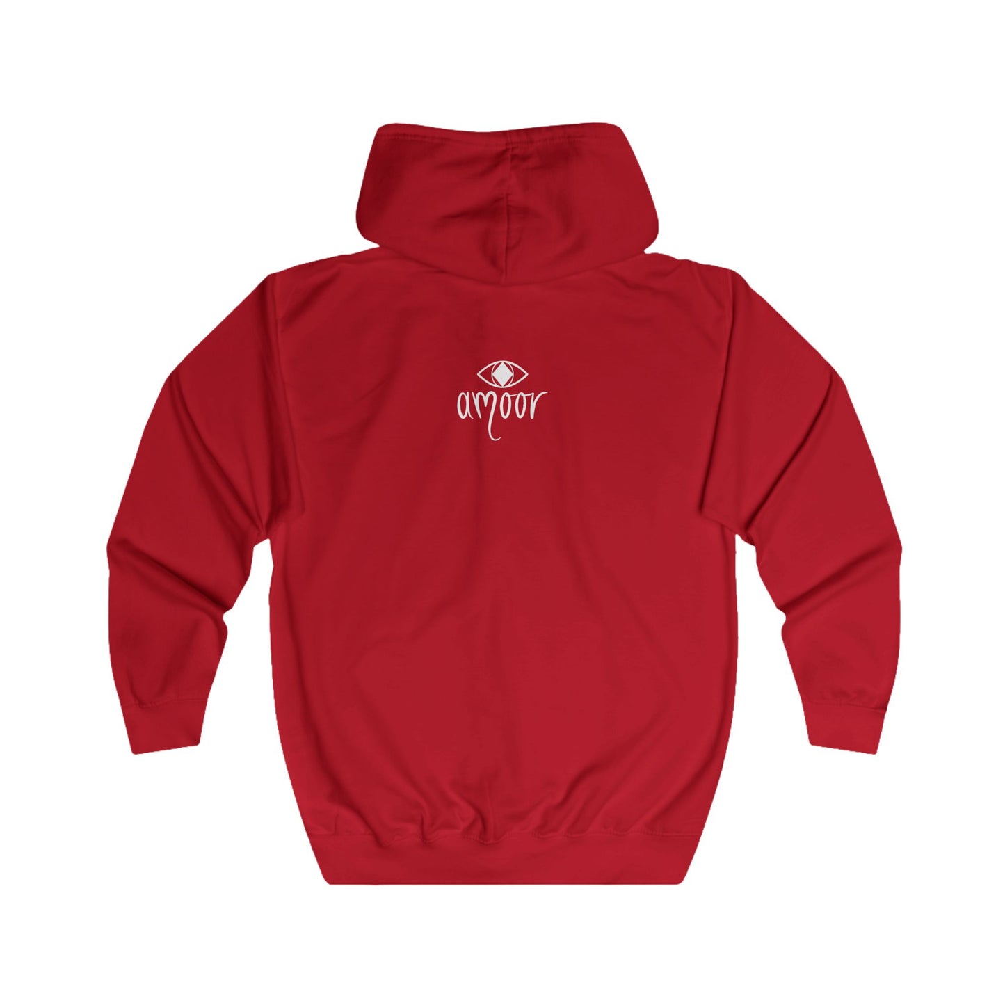 Unisex Red Full Zip Hoodie with "Metamoorphosis"  Design - Cozy Fashion for Everyday Wear