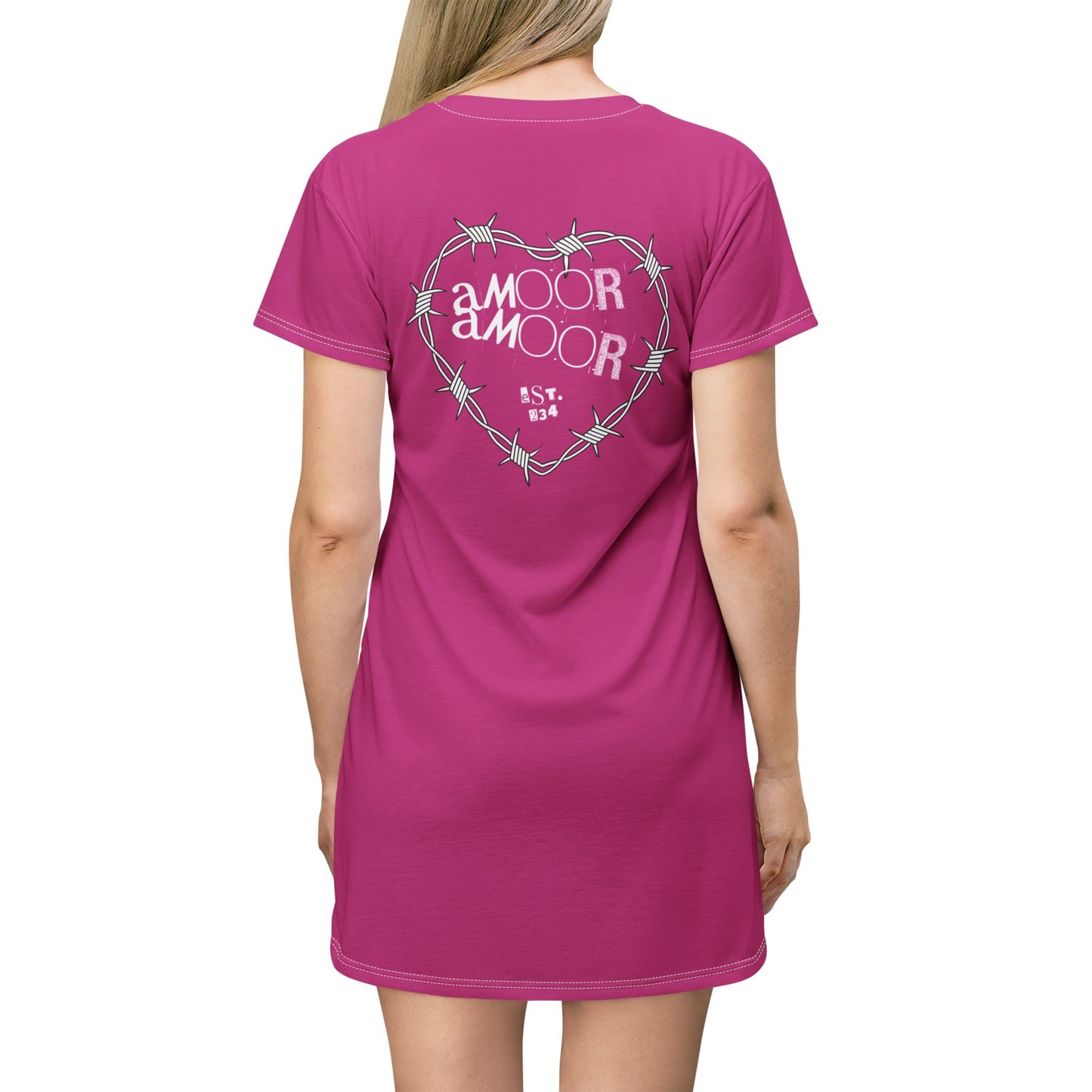 Vestito maglia da donna midi fucsia "AMR" cuore spinato - Moda casual ed elegante per tutti i giorni