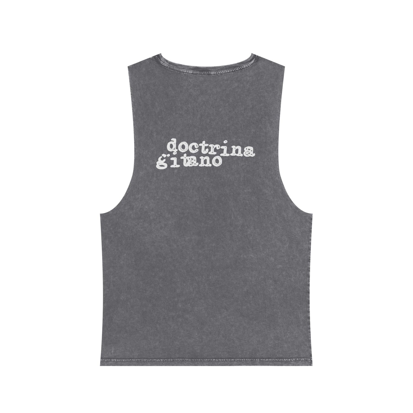 Canotta Unisex grigio chiaro lavaggio a pietra con design “Doctrina Gitano” - T-shirt per l'estate