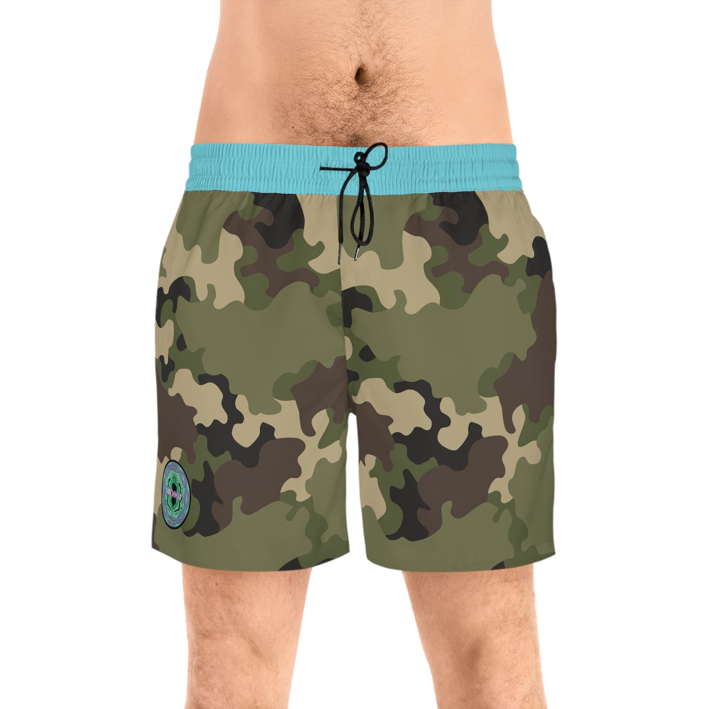 Costume da bagno militare con dettagli turchese di media lunghezza da uomo "Pussy" - Perfetti per le giornate in spiaggia