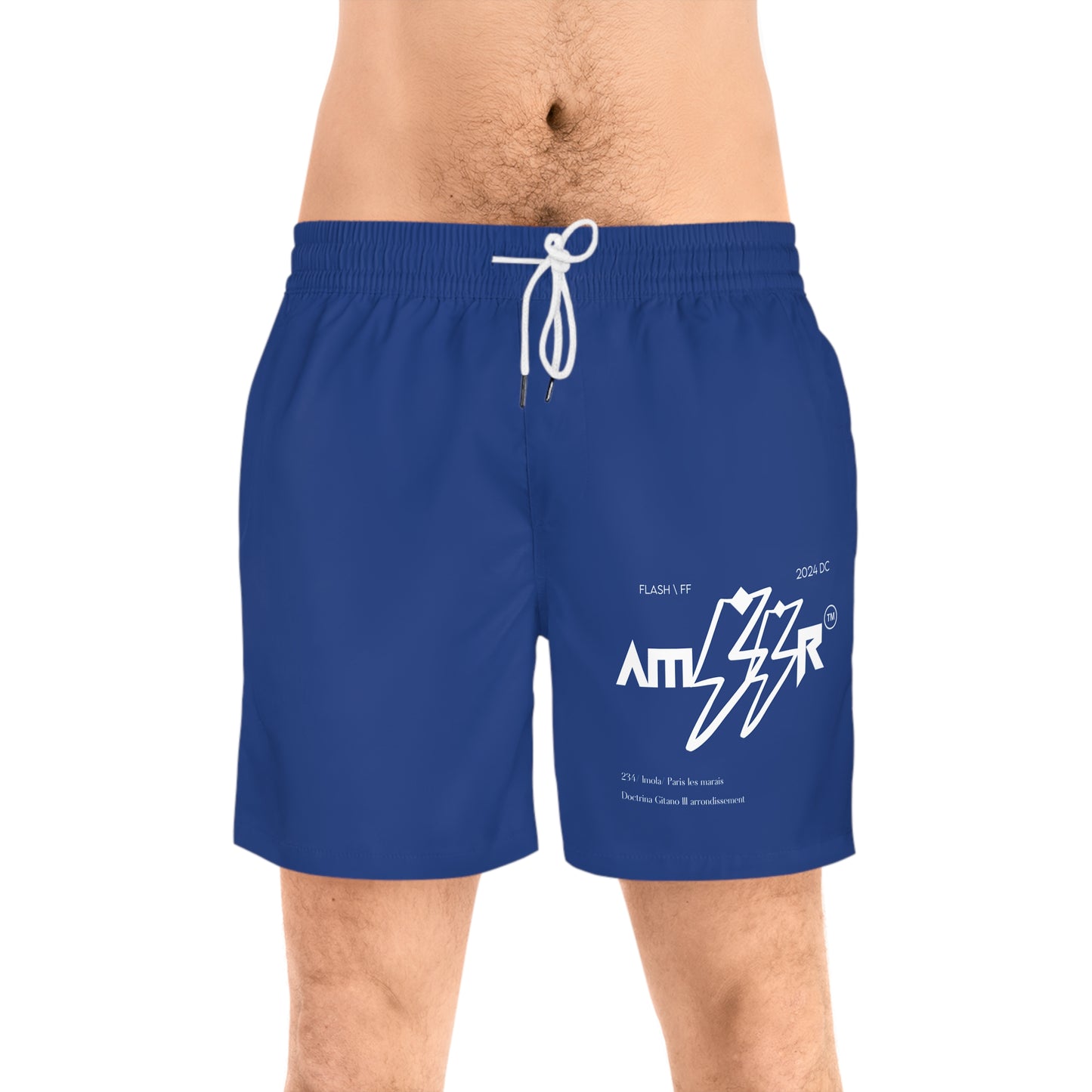 Costume da bagno blu di media lunghezza da uomo fulmini "Amoor" - Perfetti per le giornate in spiaggia